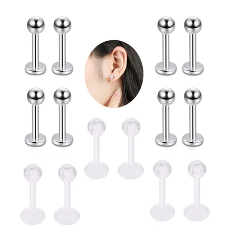 4 шт Tragus Helix Bar Ball из нержавеющей стали прозрачное гибкое кольцо гвоздик для губ