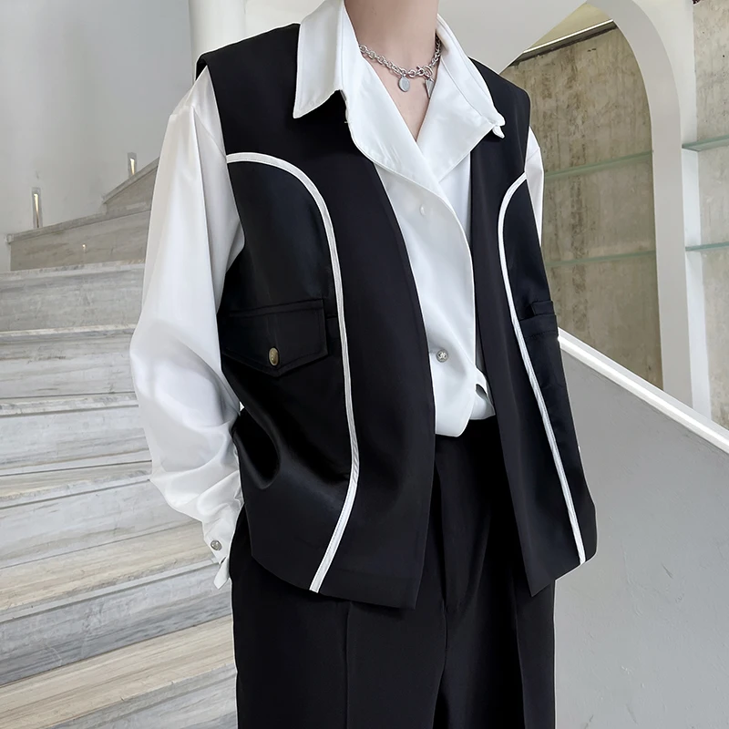 Satin Splice Blazer Vests Men Korean Streetwear Fashion Vintage Loose Casual Suit Vest Coat Male Sleeveless Jacket Waistcoat
Satin Splice Blazer Vests Men Korean Streetwear Fashion Vintage Loose Casual Suit Vest Coat Male Sleeveless Jacket Waistcoat