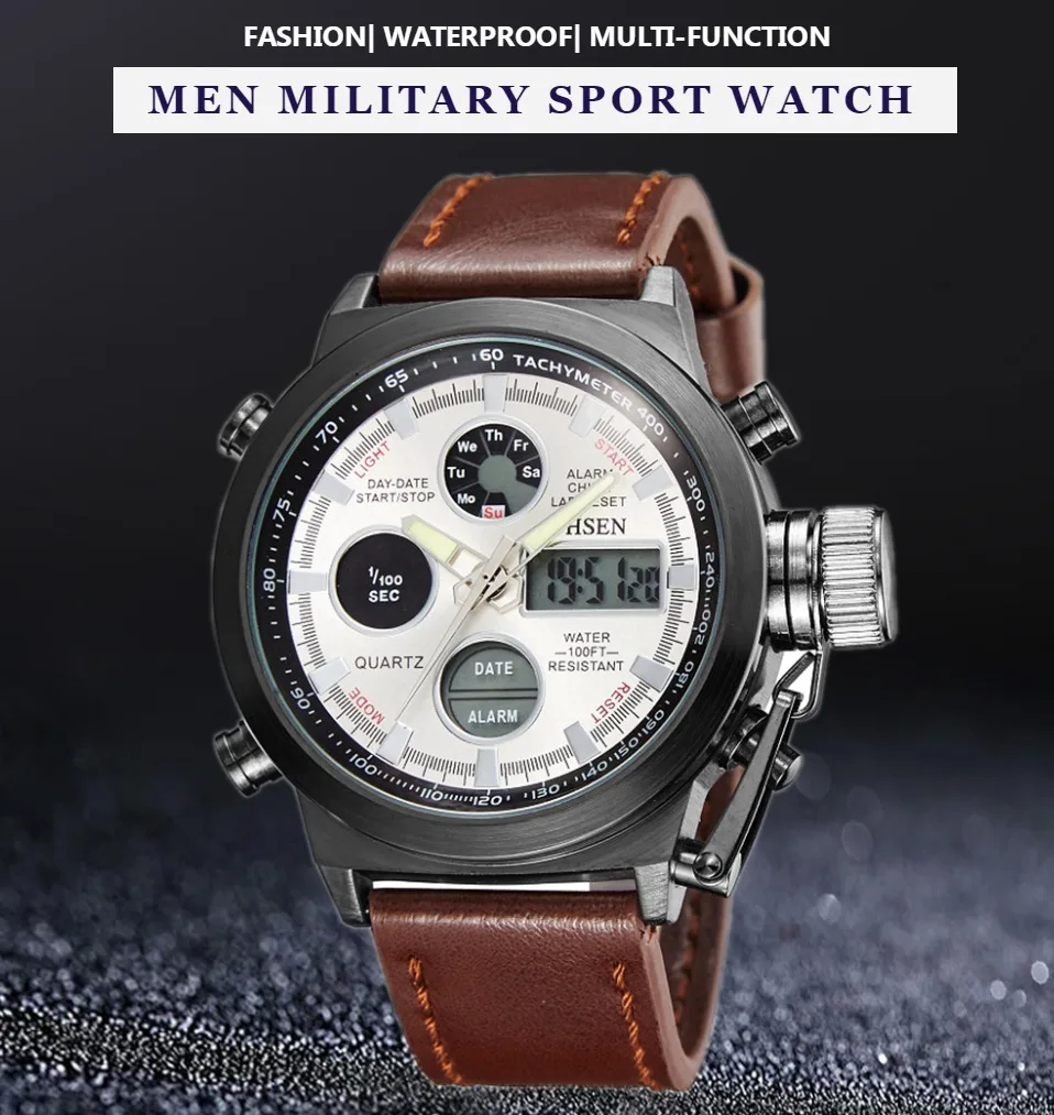 OHSEN Man Military Quartz Watch Black Waterproof Sport Men Wrist Watch Leather strap Alarm Stopwatch Clocks Relogio Masculino
OHSEN Man Military Quartz Watch Black Waterproof Sport Men Wrist Watch Leather strap Alarm Stopwatch Clocks Relogio Masculino