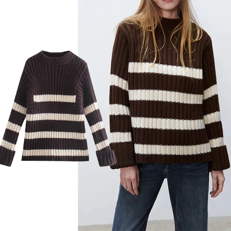 TRAF Za Woman Sweater 2021 Autumn Women Jacquard Striped Sweater Knitted Winter Pullover Chic Soft Girl Knit Top Woman Sweaters
TRAF Za Woman Sweater 2021 Autumn Women Jacquard Striped Sweater Knitted Winter Pullover Chic Soft Girl Knit Top Woman Sweaters