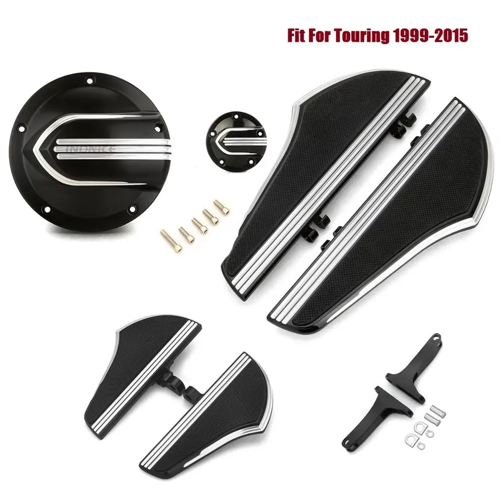 

Black CNC Defiance Passenger Rider Footboard Kit Derby & timer cover Fit For harley touring Softail Dyna