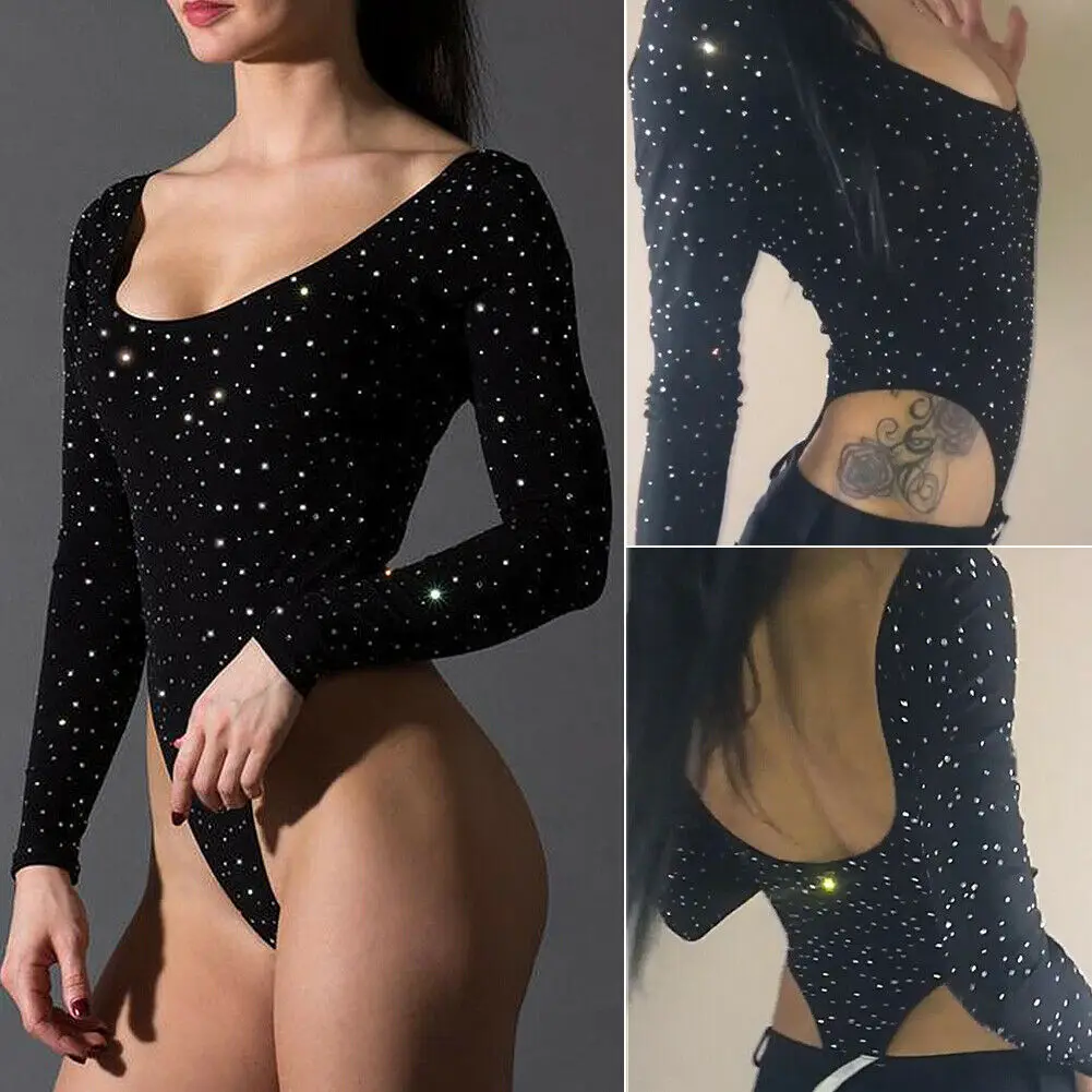 New Women Sexy Sequin Bandage Stretch V Neck Leotard Long Sleeve Bodycon Jumpsuit Romper 
New Women Sexy Sequin Bandage Stretch V Neck Leotard Long Sleeve Bodycon Jumpsuit Romper