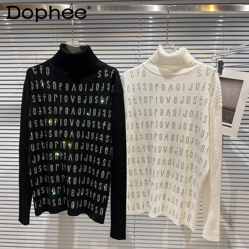 2021 New Winter Turtleneck Sweater Women Letters Rhinestone Knitted Sweater Top Female Slim Fit Black and White Pullover Sweater
2021 New Winter Turtleneck Sweater Women Letters Rhinestone Knitted Sweater Top Female Slim Fit Black and White Pullover Sweater