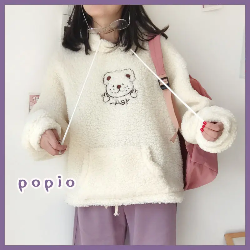 New Lamb Wool Hoodies Women Bear Embroidery Hooded Plus Velvet Sweatshirts Female Autumn Winter New Korean Loose Pullover Tops
New Lamb Wool Hoodies Women Bear Embroidery Hooded Plus Velvet Sweatshirts Female Autumn Winter New Korean Loose Pullover Tops