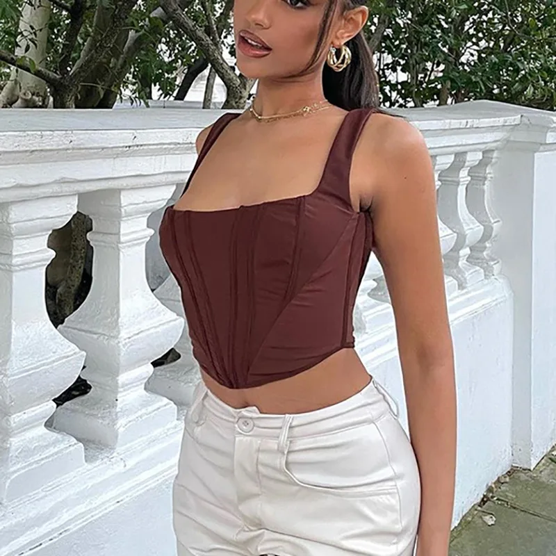 High Quality Summer Crop Top Y2k Women 2021 New Arrivals V Neck Strechy Lined Sexy Top Coffee Female Crop Top for Party Club
High Quality Summer Crop Top Y2k Women 2021 New Arrivals V Neck Strechy Lined Sexy Top Coffee Female Crop Top for Party Club