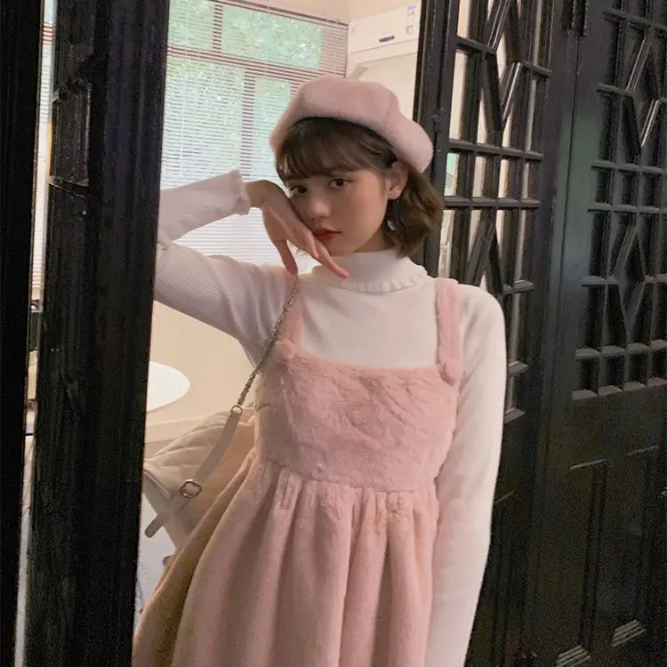 Japanese Mori Girl Cute Fur Fluffy Sleeveless Spaghetti Dress Slim Waist Winter Warm Rabbit Fur Cute Dresses
Japanese Mori Girl Cute Fur Fluffy Sleeveless Spaghetti Dress Slim Waist Winter Warm Rabbit Fur Cute Dresses
