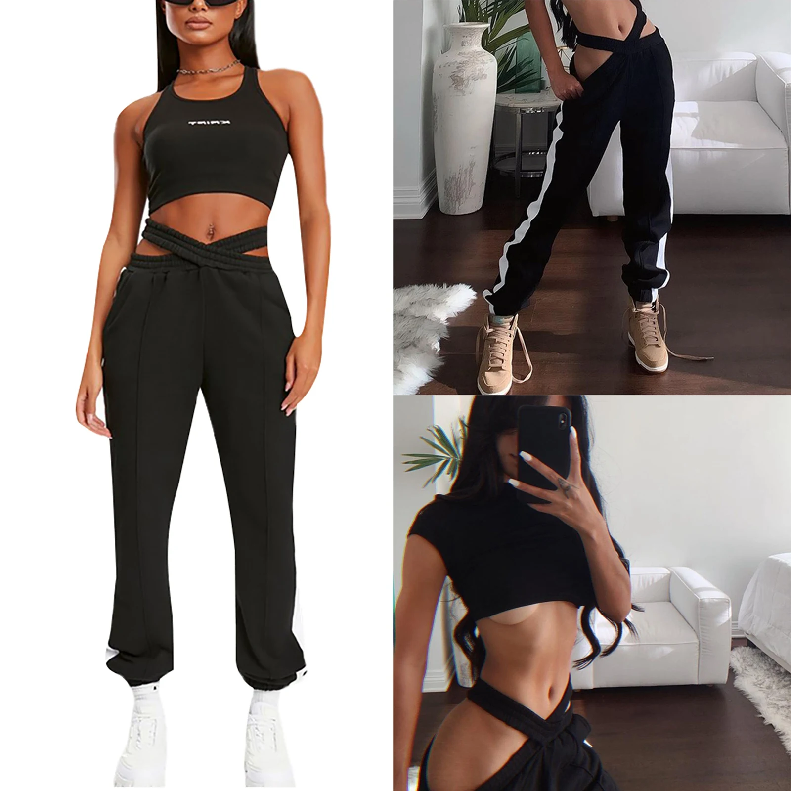 Women's Casual Jogger Pants, Contrasting Double Waist Slacks Criss Cross Elastic Waist Striped Print Loose Sweatpants
Women's Casual Jogger Pants, Contrasting Double Waist Slacks Criss Cross Elastic Waist Striped Print Loose Sweatpants