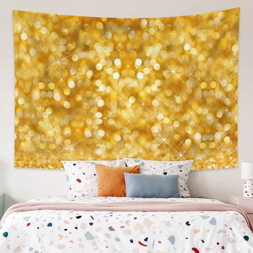 

Laeacco Pink Yellow Glitter Golden Tapestry Background Cloth Wall Hanging Carpets Beach Towel For Home Dorm Fantasy Decor