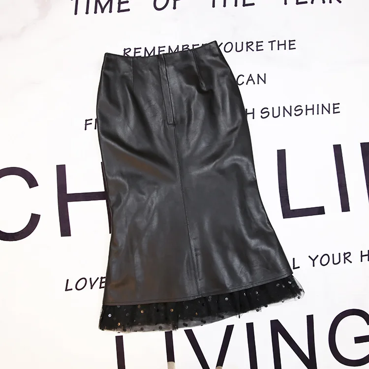 2021 Spring Autumn Women's elegant leather fishtail skirt High quality genuine leather patchwork lace skirt A283
2021 Spring Autumn Women's elegant leather fishtail skirt High quality genuine leather patchwork lace skirt A283