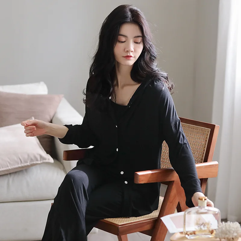 Modal Three Piece Spring And Summer Pajamas Women's Vest Long Sleeve Trousers Korean Version Simple Home Service Cardigan Thin
Modal Three Piece Spring And Summer Pajamas Women's Vest Long Sleeve Trousers Korean Version Simple Home Service Cardigan Thin