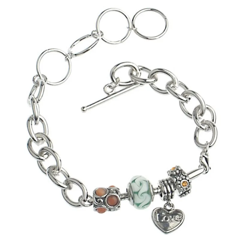 Miasol DIY Adjustable Interchangeable Linked Charm Bracelet 7.8 Inch Large Hole Beads For Diy Women Bracelets Jewelry Making | Украшения и