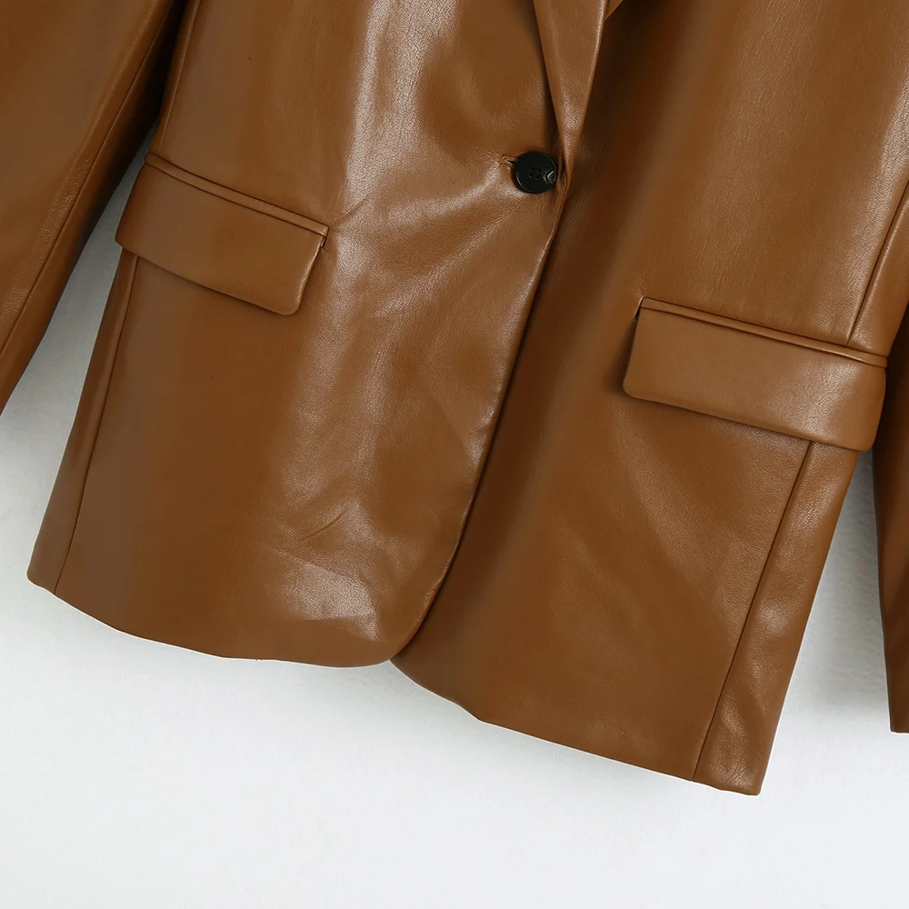 2020 autumn women's new lapel long-sleeved casual temperament one-button suit pocket with hem split faux leather suit jacket
2020 autumn women's new lapel long-sleeved casual temperament one-button suit pocket with hem split faux leather suit jacket
