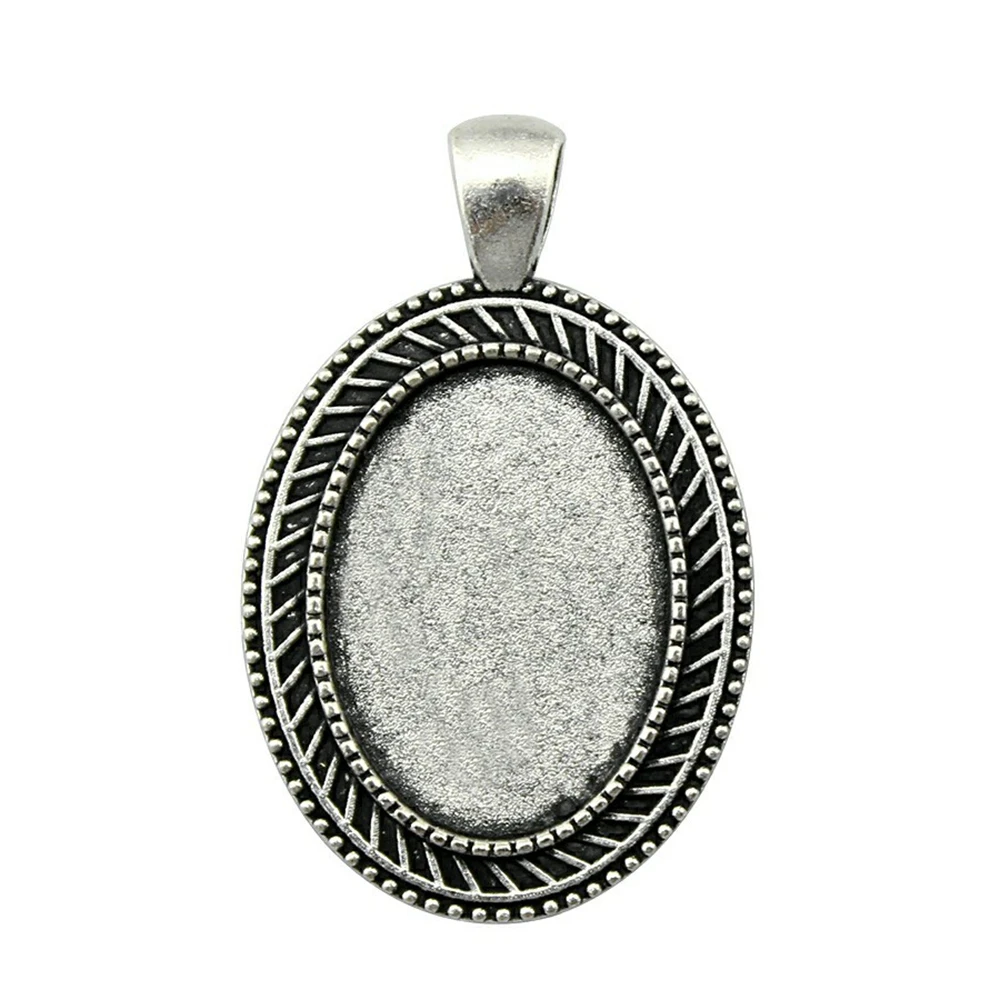 

WYSIWYG 4pcs Fit 18x25mm Oval Simple Side Perforation Style Cameo Cabochon Pendant Base Setting Antique Silver Color