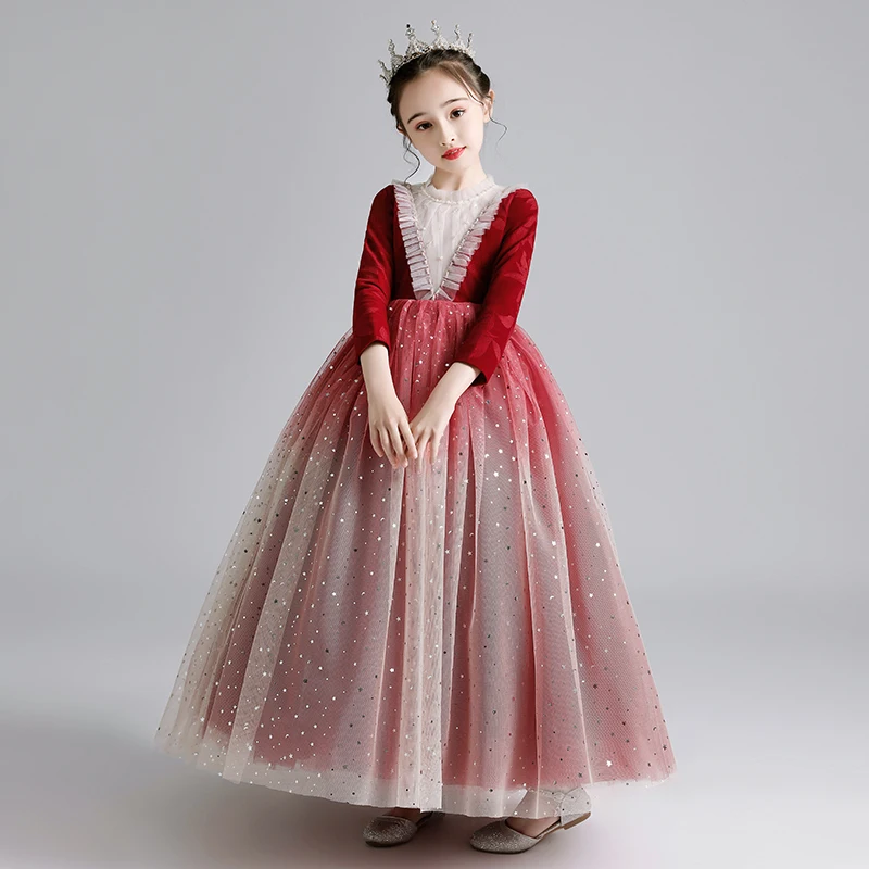 Flower Girl Dresses Pearls Beading Sequined Three Quarter O-Neck Floor-Length Burgundy Princess Lace Tulle Kids Party Gown H205
Flower Girl Dresses Pearls Beading Sequined Three Quarter O-Neck Floor-Length Burgundy Princess Lace Tulle Kids Party Gown H205