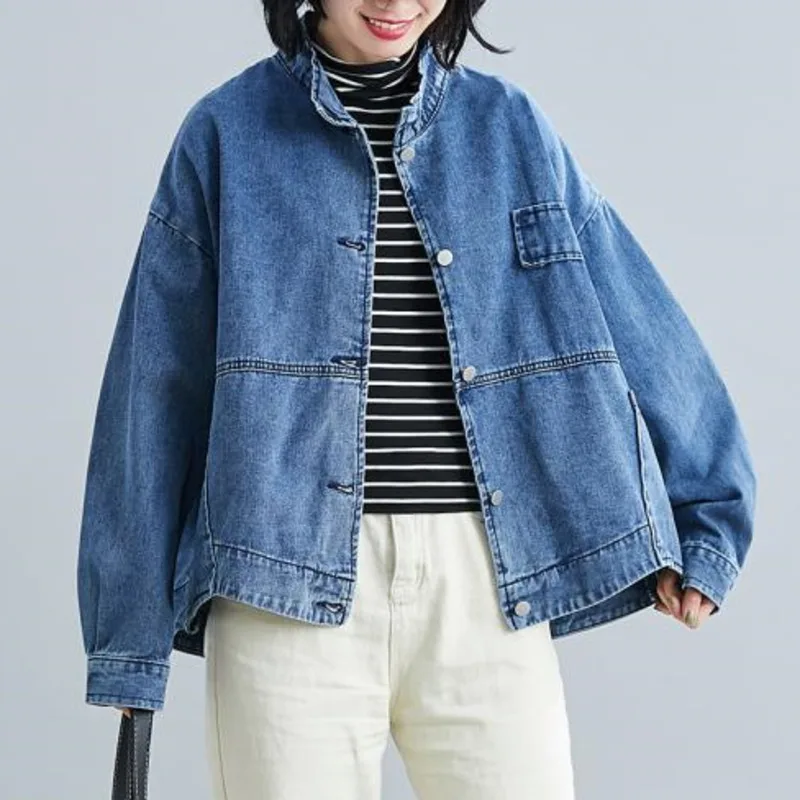 Ladies Long Sleeve Denim Jacket, Casual Spring Autumn Loose Women's Clothing, 2021 Cardigan Big Pocket Short Solid Color Fashion 
Ladies Long Sleeve Denim Jacket, Casual Spring Autumn Loose Women's Clothing, 2021 Cardigan Big Pocket Short Solid Color Fashion