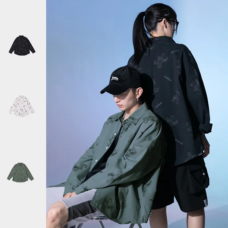 Mens Long Sleeve Shirt Japanese Full Version Bear Print Shirt Male Spring and Autumn Loose Couple Ins Shirt Harajuku Top
Mens Long Sleeve Shirt Japanese Full Version Bear Print Shirt Male Spring and Autumn Loose Couple Ins Shirt Harajuku Top