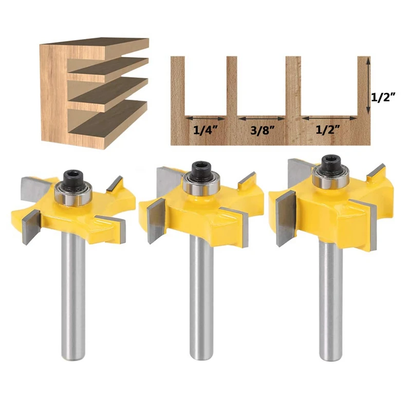3Pcs 1/4 Inch Shank 4-Wings Rabbet Router Bit Set Slot Cutter with Bearings Cutting Width Rabbeting Bit
3Pcs 1/4 Inch Shank 4-Wings Rabbet Router Bit Set Slot Cutter with Bearings Cutting Width Rabbeting Bit