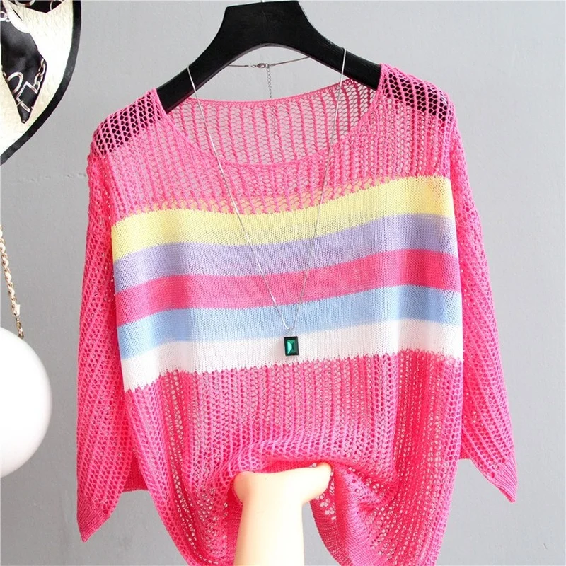 Sexy Women Pullover Stripe Mesh Hollow Sweater Female 2021 Spring Loose Tops Half Sleeve Knitted Shirt Casual Clothing
Sexy Women Pullover Stripe Mesh Hollow Sweater Female 2021 Spring Loose Tops Half Sleeve Knitted Shirt Casual Clothing