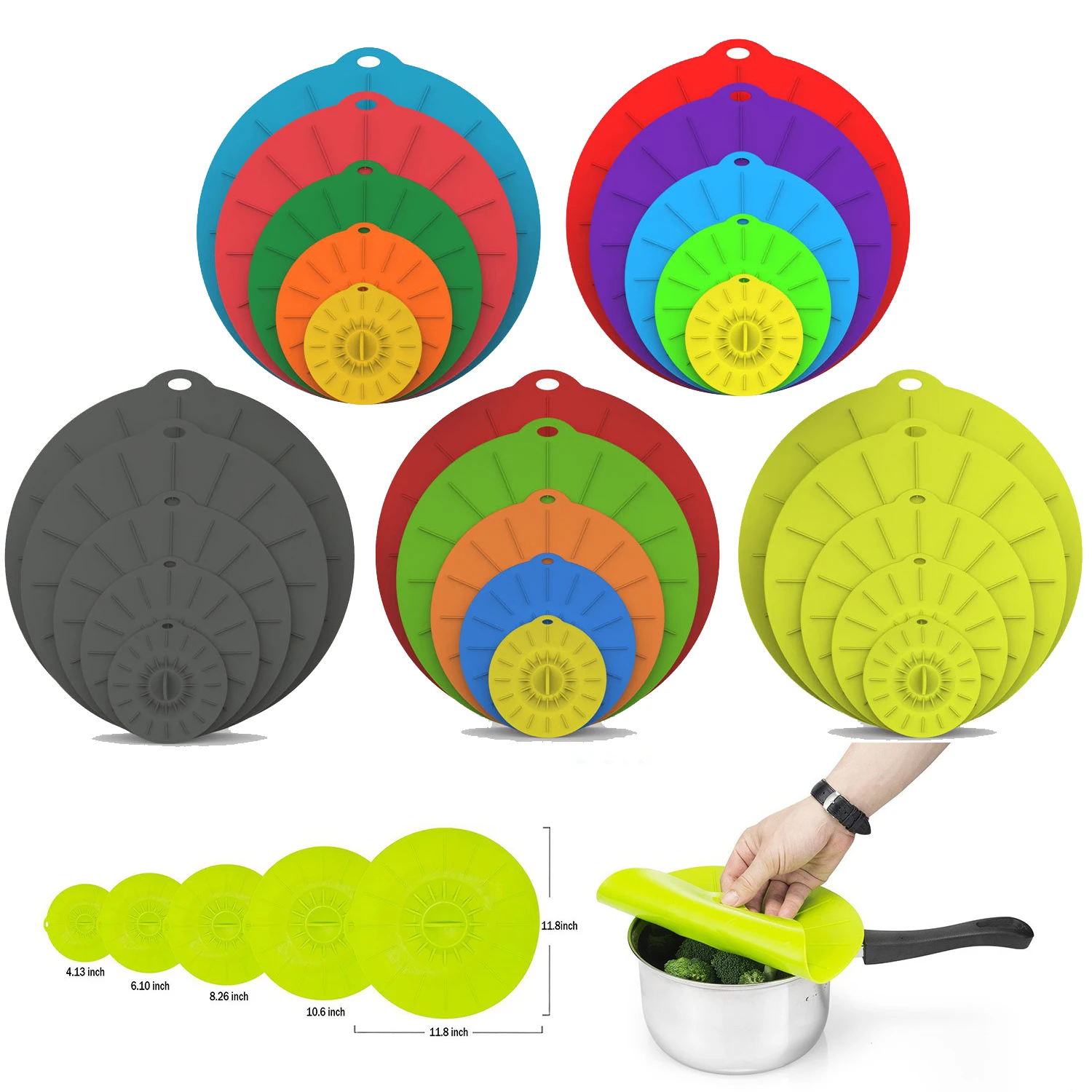

5PCS Silicone Preservative Cover Microwave Heating Cover Food Dust-proof Splash-proof Fresh-keeping Bowl Cover Set