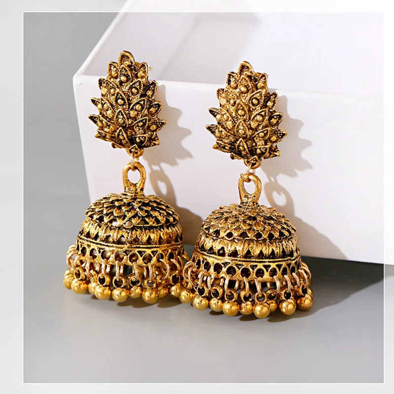 

Indian Vintage Gold Color Bells Tassel Drop Earrings Boho Ethnic Carved Dangle Hanging Earrings For Women Gypsy Juhmka Jewelry