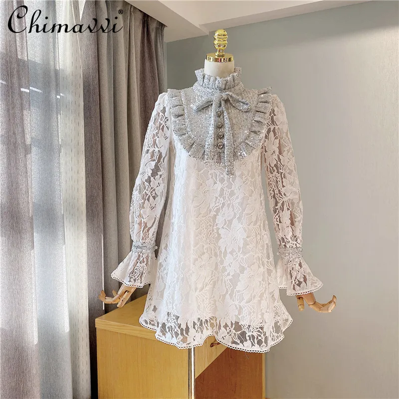 Wedding Evening Dress Elegant Lady Winter Chic Stand Collar Shiny Crystal Dress Female Lace White Vest Two Piece Dress Set
Wedding Evening Dress Elegant Lady Winter Chic Stand Collar Shiny Crystal Dress Female Lace White Vest Two Piece Dress Set
