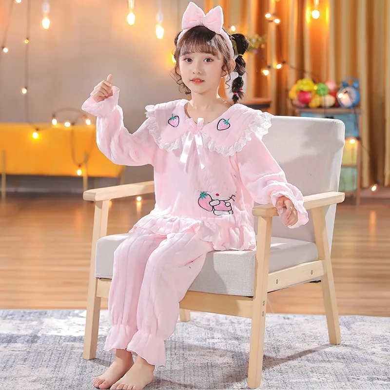 

NEW Winter Children Pajamas Girls Princess Loungewear Coral Fleece Kids Pijamas Warm Flannel Sleepwear Homewear teen Pyjama Set