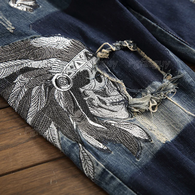 2021 New European Style Men Sets Embroidered Indian Stretch Denim Blue 2 Piece Matching Set Jacket and Hole Jeans Mens Clothing
2021 New European Style Men Sets Embroidered Indian Stretch Denim Blue 2 Piece Matching Set Jacket and Hole Jeans Mens Clothing
