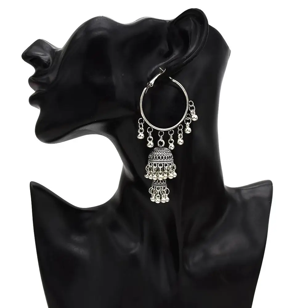 Indian Jhumka Jewelry Gold Sliver Small Bells Drop Tassel Earrings Women Girls Boho Ethnic Big Round Circle Dangling Earring | Украшения и