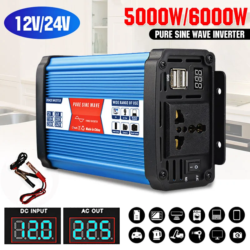 5000W 6000W Pure Sine Wave Inverter DC 12V/24V To AC 110V/220V Voltage Transformer Power Converter Solar Inverter For Outdoor
5000W 6000W Pure Sine Wave Inverter DC 12V/24V To AC 110V/220V Voltage Transformer Power Converter Solar Inverter For Outdoor