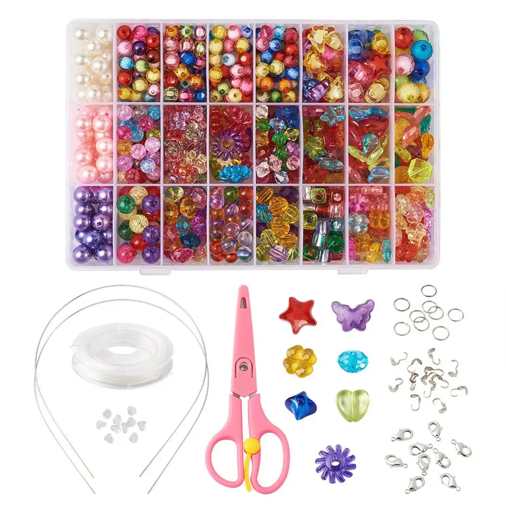 Jewelry Making DIY Sets with Acrylic Beads Lobster Claw Clasps Jump Rings Hair Band Findings Scissors and White Elastic Wire
Jewelry Making DIY Sets with Acrylic Beads Lobster Claw Clasps Jump Rings Hair Band Findings Scissors and White Elastic Wire