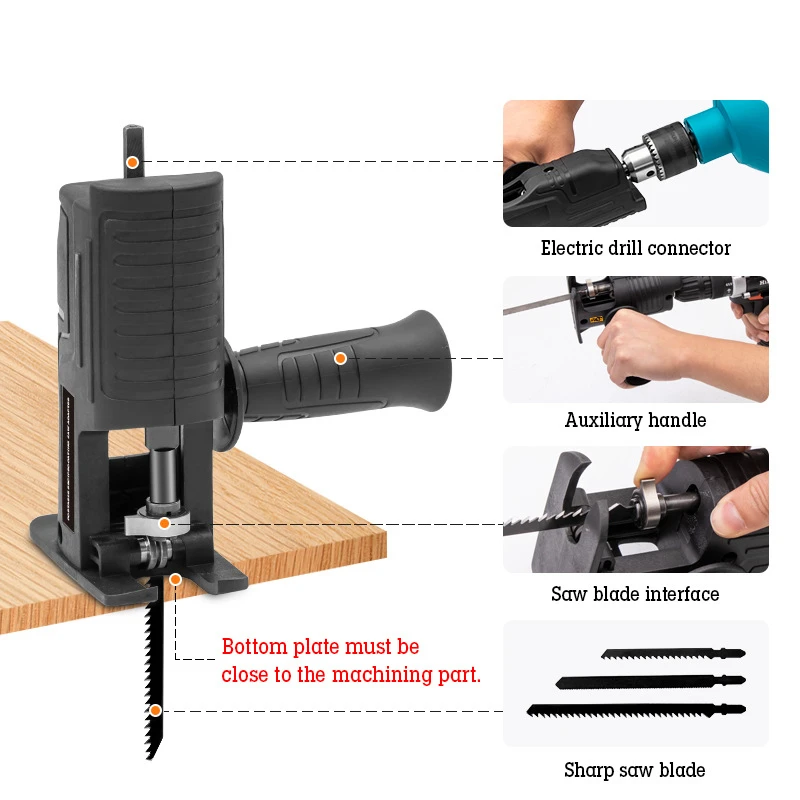 Reciprocating Saw Power Tool Household Electric Drill Modified Electric Saw Attachment With Blades Metal Wood Cutting Tool
Reciprocating Saw Power Tool Household Electric Drill Modified Electric Saw Attachment With Blades Metal Wood Cutting Tool