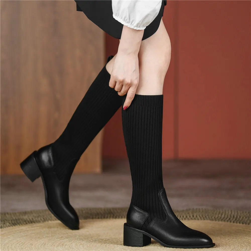 Women Genuine Leather Chunky High Heels Thigh High Riding Boots Female Knitting Winter Warm Round Toe Pumps Shoes Casual Shoes
Women Genuine Leather Chunky High Heels Thigh High Riding Boots Female Knitting Winter Warm Round Toe Pumps Shoes Casual Shoes
