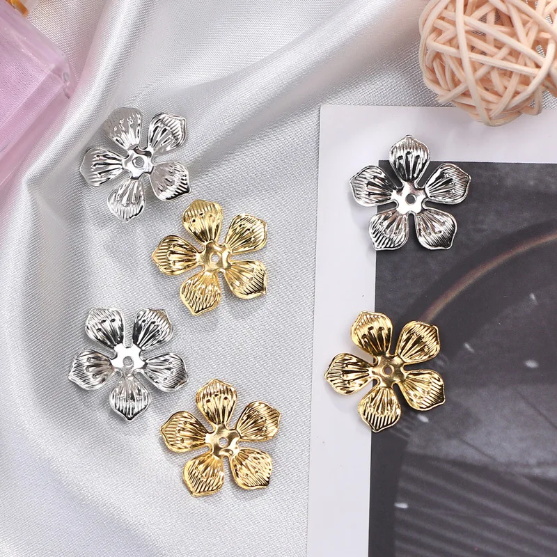 

50Pcs 3Colors Flower Filigree Wraps Connectors Metal Crafts Gift Hair Jewelry Accessories Ancient Fashion Decorative Findings