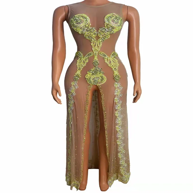 QA6 Sexy Female See Through Hight Split Evening Dress Rhinestones Mesh Diamonds Mermaid Skirt Perspective Costumes Nightclub DJ
QA6 Sexy Female See Through Hight Split Evening Dress Rhinestones Mesh Diamonds Mermaid Skirt Perspective Costumes Nightclub DJ