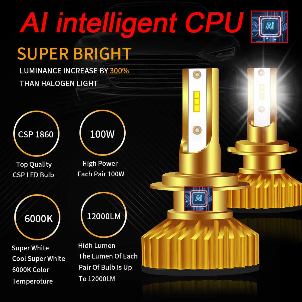 Car Headlight CSP 1860 12000LM 100W H4 LED H7 HB3 HB4 H1 H3 H8 H11 9005 9006 6000K Car Auto Headlamp Led Lights For Car 12V
Car Headlight CSP 1860 12000LM 100W H4 LED H7 HB3 HB4 H1 H3 H8 H11 9005 9006 6000K Car Auto Headlamp Led Lights For Car 12V