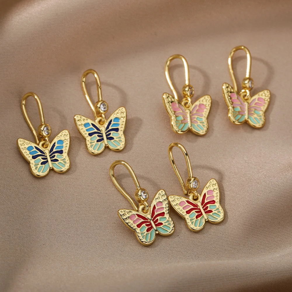 Zircon Enamel Dripping Oil Butterfly Earrings For Women Stainless Steel Rainbow Insect Pendant Ear Drop Bohemian Jewelry Gift
Zircon Enamel Dripping Oil Butterfly Earrings For Women Stainless Steel Rainbow Insect Pendant Ear Drop Bohemian Jewelry Gift