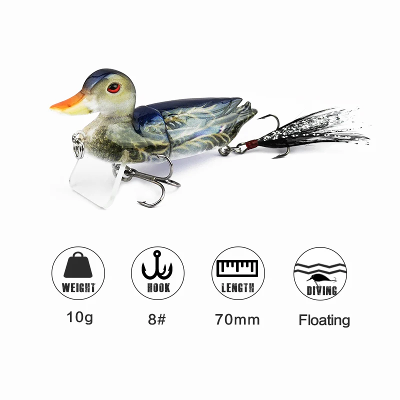 1Pc 7Cm Fishing Lures Bait Floating 3D Topwater Duck Swimbait with Hooks Multi 2 Section Jointed Bass Crankbaits Lure A | Спорт и