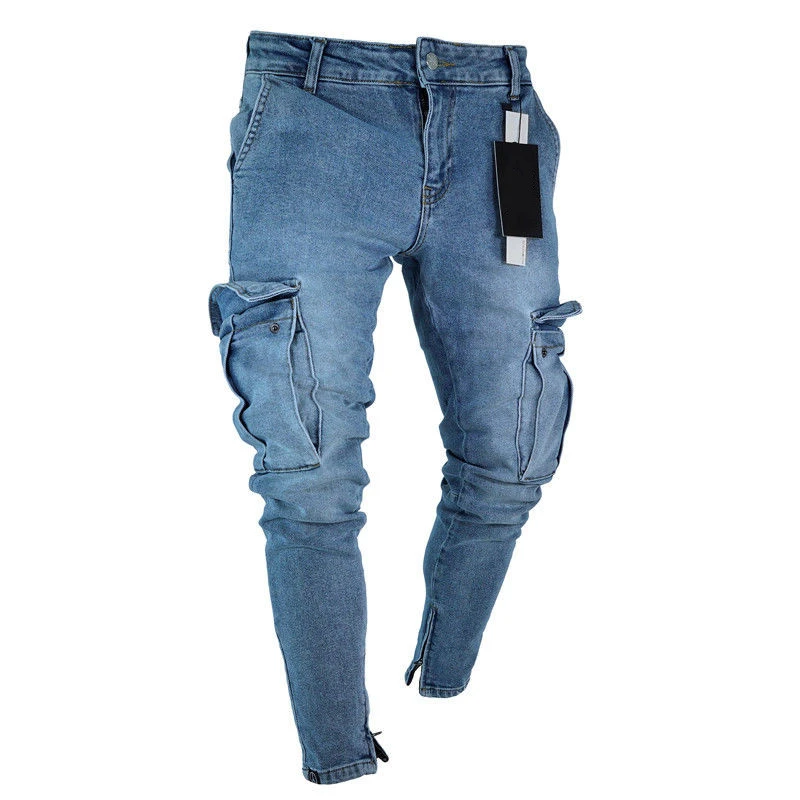 

Мужские рваные джинсы-карандаш, зауженные брюки из денима в байкерском стиле с боковыми полосками и потертостями, облегающие брюки в стиле ...
