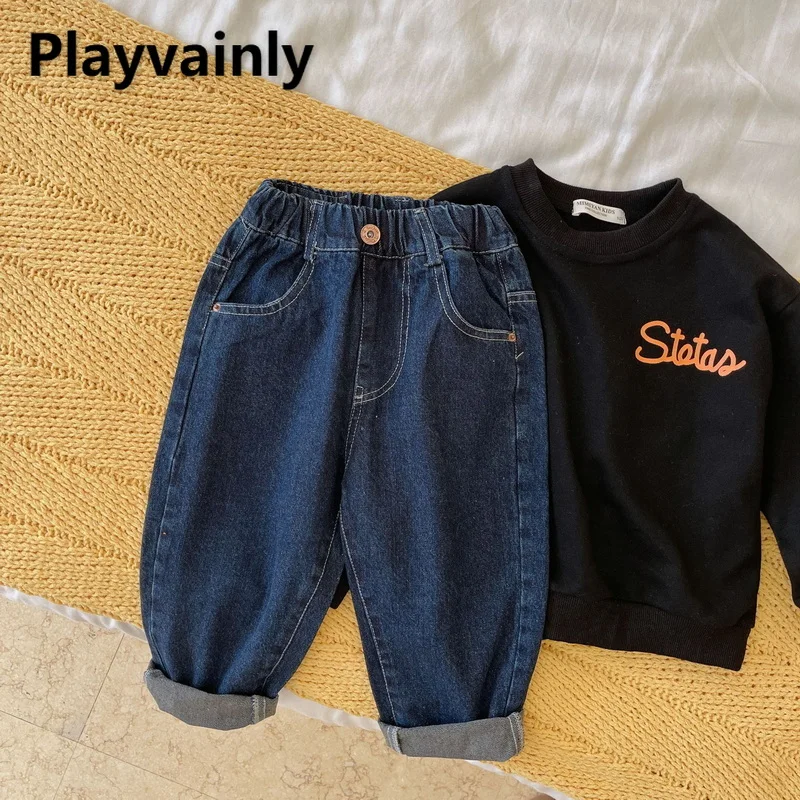 2021 Korean Style New Autumn Kids Boys Girls Trousers Denim Dark Blue Pocket Wide Leg Haren Pants Children Clothes E6241
2021 Korean Style New Autumn Kids Boys Girls Trousers Denim Dark Blue Pocket Wide Leg Haren Pants Children Clothes E6241