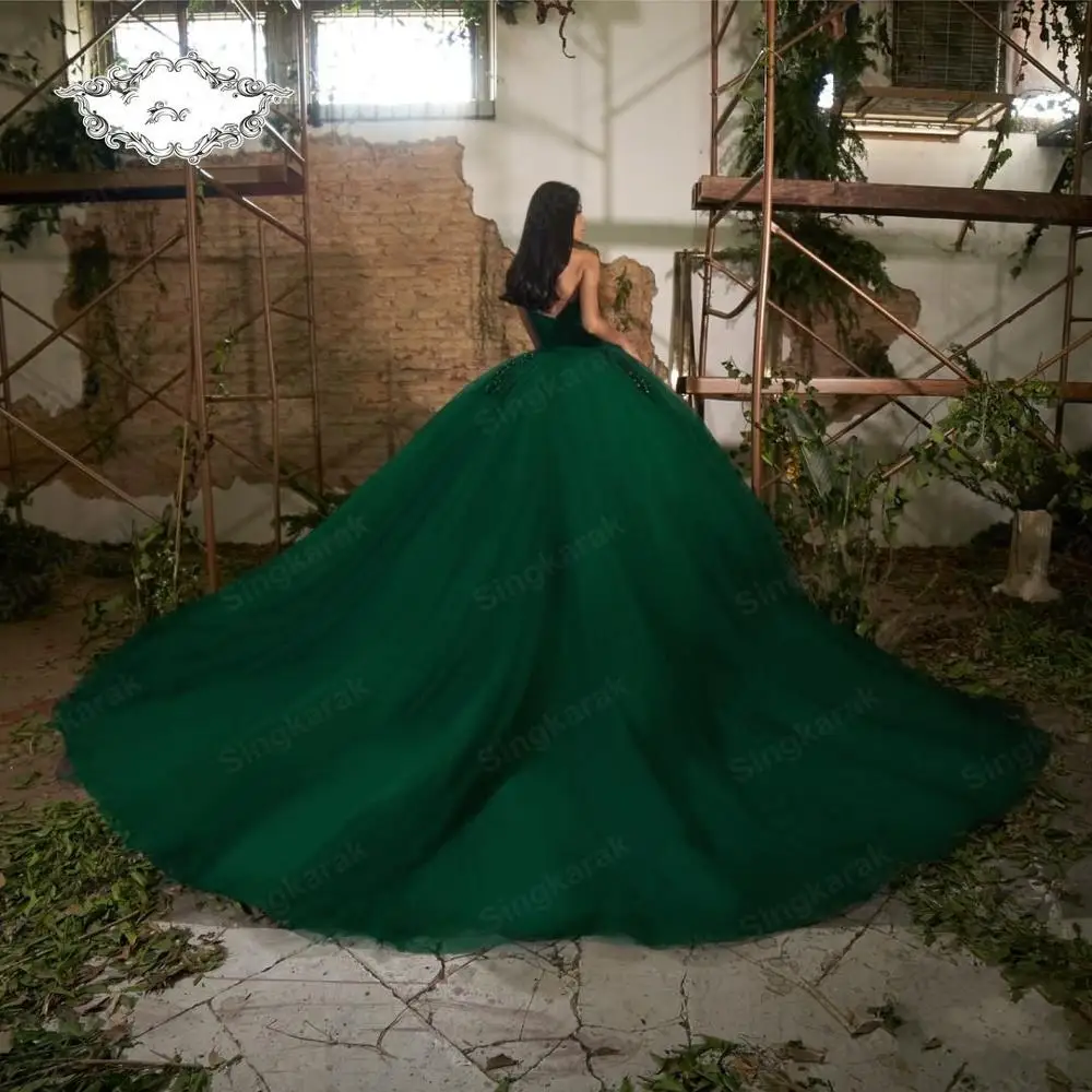 Фото Милое темно-зеленое платье принцессы 16 дюймов бальное из тюля для торжественных