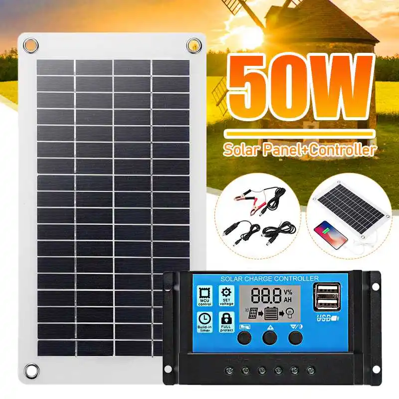 Solar Panel 50W Solar Panel Kit 12V Battery Charger Controller For Caravan & Boat & Dual USB Solar Panel 30A Solar Controller
Solar Panel 50W Solar Panel Kit 12V Battery Charger Controller For Caravan & Boat & Dual USB Solar Panel 30A Solar Controller
