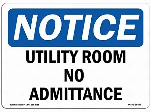 Notice Sign - Utility Room No Admittance Safety 8x12 Tin Metal Signs Road Street Sign Outdoor Decor Caution Signs
Notice Sign - Utility Room No Admittance Safety 8x12 Tin Metal Signs Road Street Sign Outdoor Decor Caution Signs