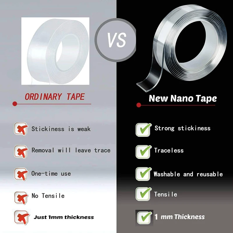 Reusable Nano Adhesive magic Tape Clear Double Sided Removable Transparent Alien Tape Anti-Slip Traceless for Home Supplie
Reusable Nano Adhesive magic Tape Clear Double Sided Removable Transparent Alien Tape Anti-Slip Traceless for Home Supplie