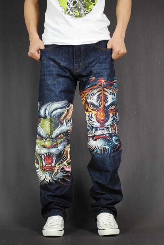 Men's Long Pants Baggy Loose Fit Jeans Rap Hip Hop Skate Denim Trousers Straight Stretch Casual Trousers dragon Tiger E12
Men's Long Pants Baggy Loose Fit Jeans Rap Hip Hop Skate Denim Trousers Straight Stretch Casual Trousers dragon Tiger E12