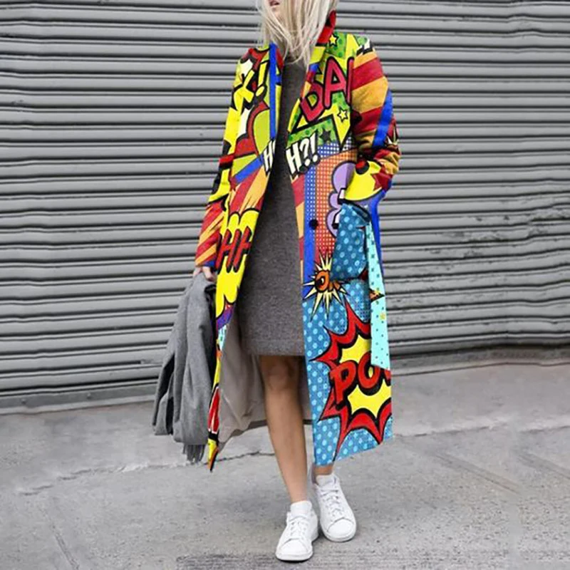Women Cartoon Printing Casual Coat Autumn Winter Elegant Turn Down Collar Long Sleeve Loose Jacket Female Coats and Jackets 2021
Women Cartoon Printing Casual Coat Autumn Winter Elegant Turn Down Collar Long Sleeve Loose Jacket Female Coats and Jackets 2021
