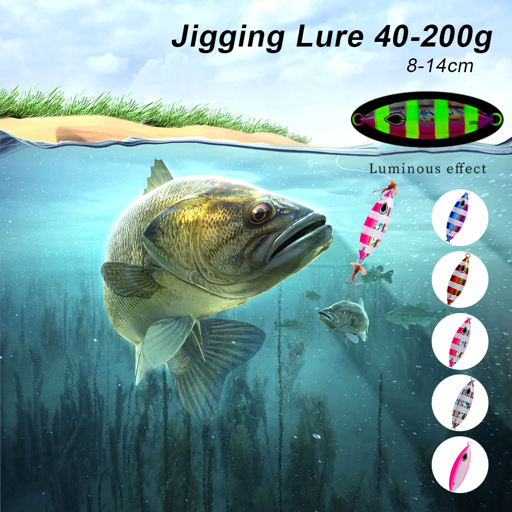 40g-200g Slow Jigging Metal Fishing Bait Luminous Sinking Fishing Lures Hard Bait Glow In The Dark For Fising With Bright Colors
40g-200g Slow Jigging Metal Fishing Bait Luminous Sinking Fishing Lures Hard Bait Glow In The Dark For Fising With Bright Colors