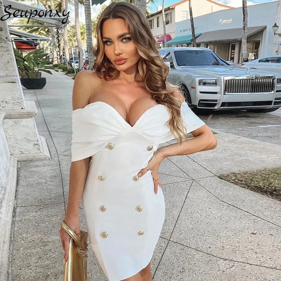 High Quality Women's Double Breasted Bodycon Bandage Dress 2022 New Sexy Strapless Elegant Backless Club Party Dress Vestidos
High Quality Women's Double Breasted Bodycon Bandage Dress 2022 New Sexy Strapless Elegant Backless Club Party Dress Vestidos