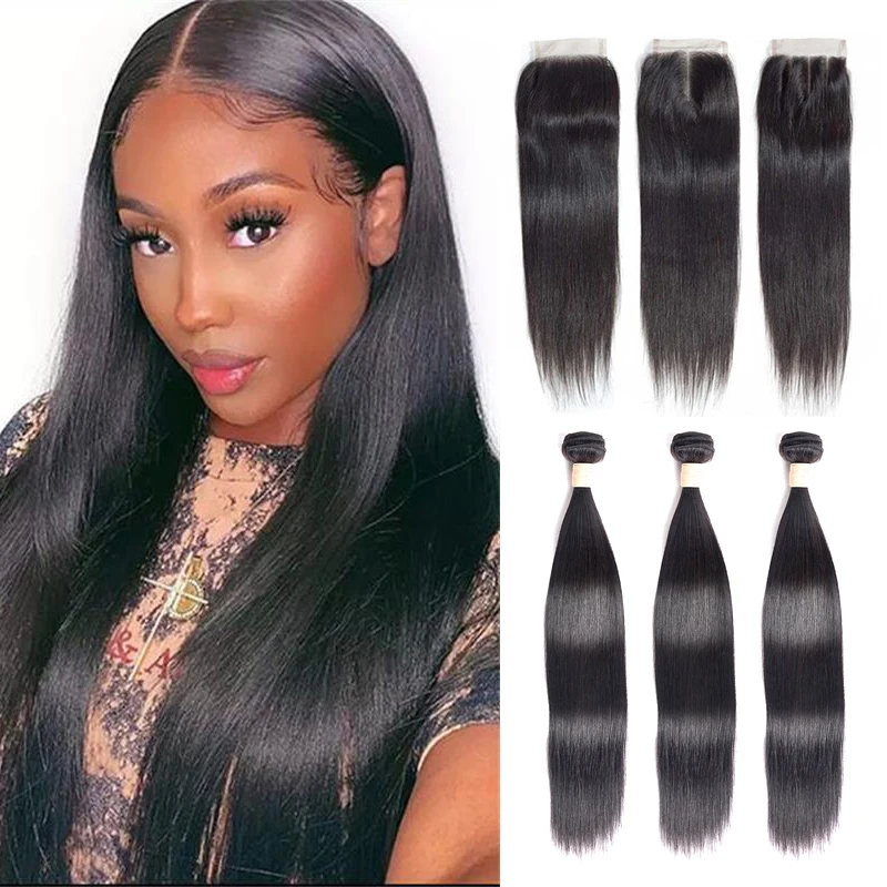 Peruvian Straight Hair 3 Bundles Remy Human Hair Extensions With 4*4 Lace Closure Double Weft Weave Bundles With Closure
Peruvian Straight Hair 3 Bundles Remy Human Hair Extensions With 4*4 Lace Closure Double Weft Weave Bundles With Closure