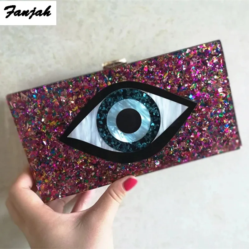 

Colorful Evil Eye Acrylic Box Clutches Women Brand Shoulder messenger Flap Party Lady customized evileye purse wallet tavel Bags