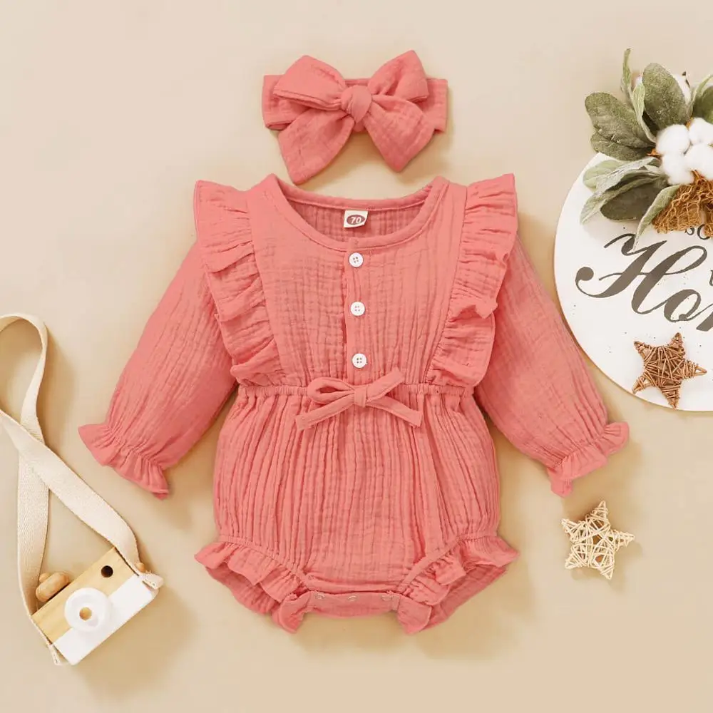 Toddler Girls Outfits Baby Girl Spring Clothes Solid Long Sleeve Ruffled Rompers With Headband 2PCS Newborn Baby Bodysuits
Toddler Girls Outfits Baby Girl Spring Clothes Solid Long Sleeve Ruffled Rompers With Headband 2PCS Newborn Baby Bodysuits